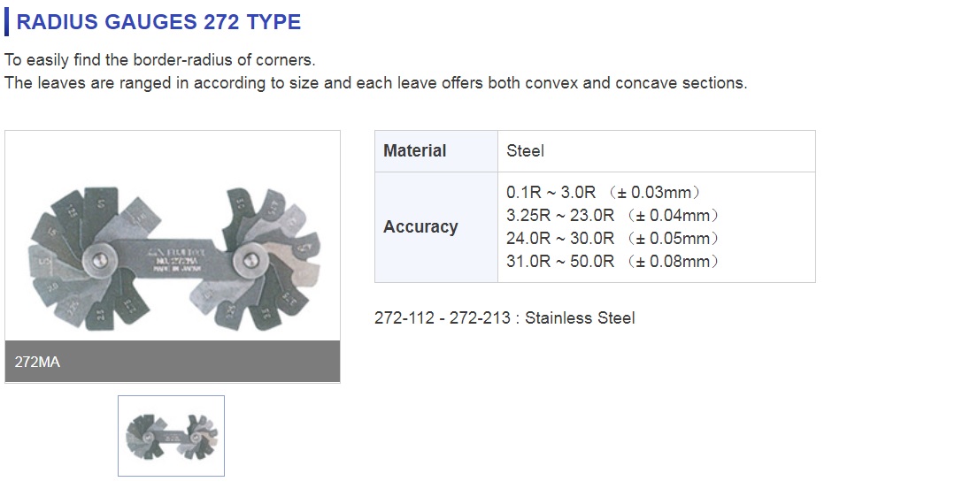 Ichiban Precision Sdn Bhd Fuji Tool FUJI TOOL RADIUS GAUGES 272 TYPE